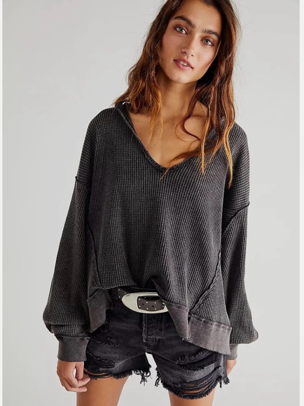 Free People We The Free long sleeve waffle knit oversized shirt size small